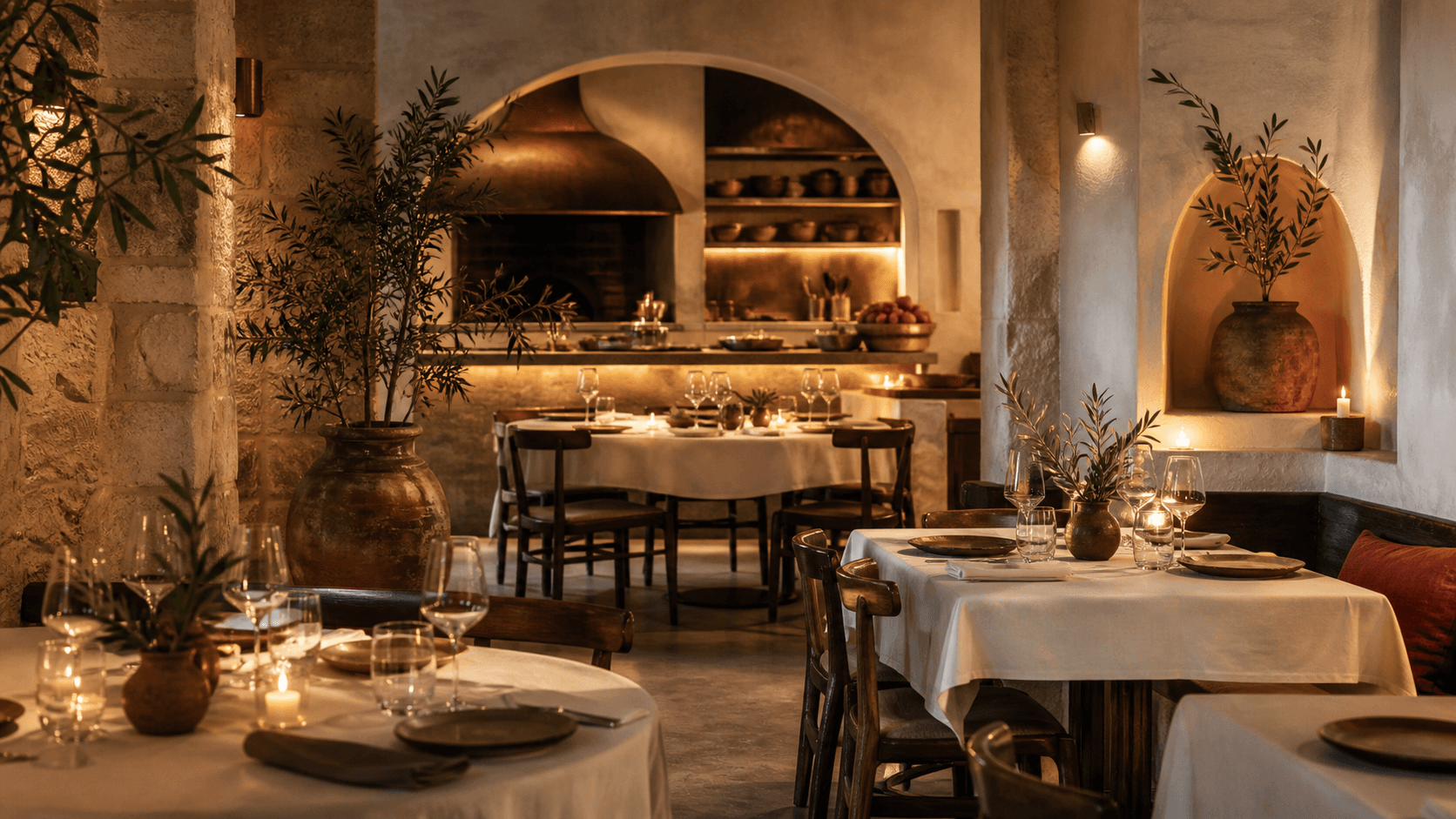 Warm, elegant Avena restaurant interior